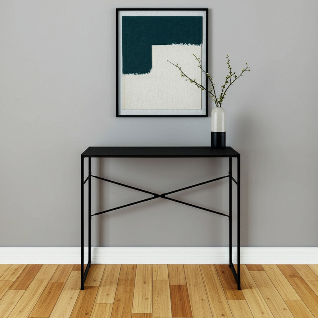 39" Brown and Black Wood and Metal H-Shape Computer Desk