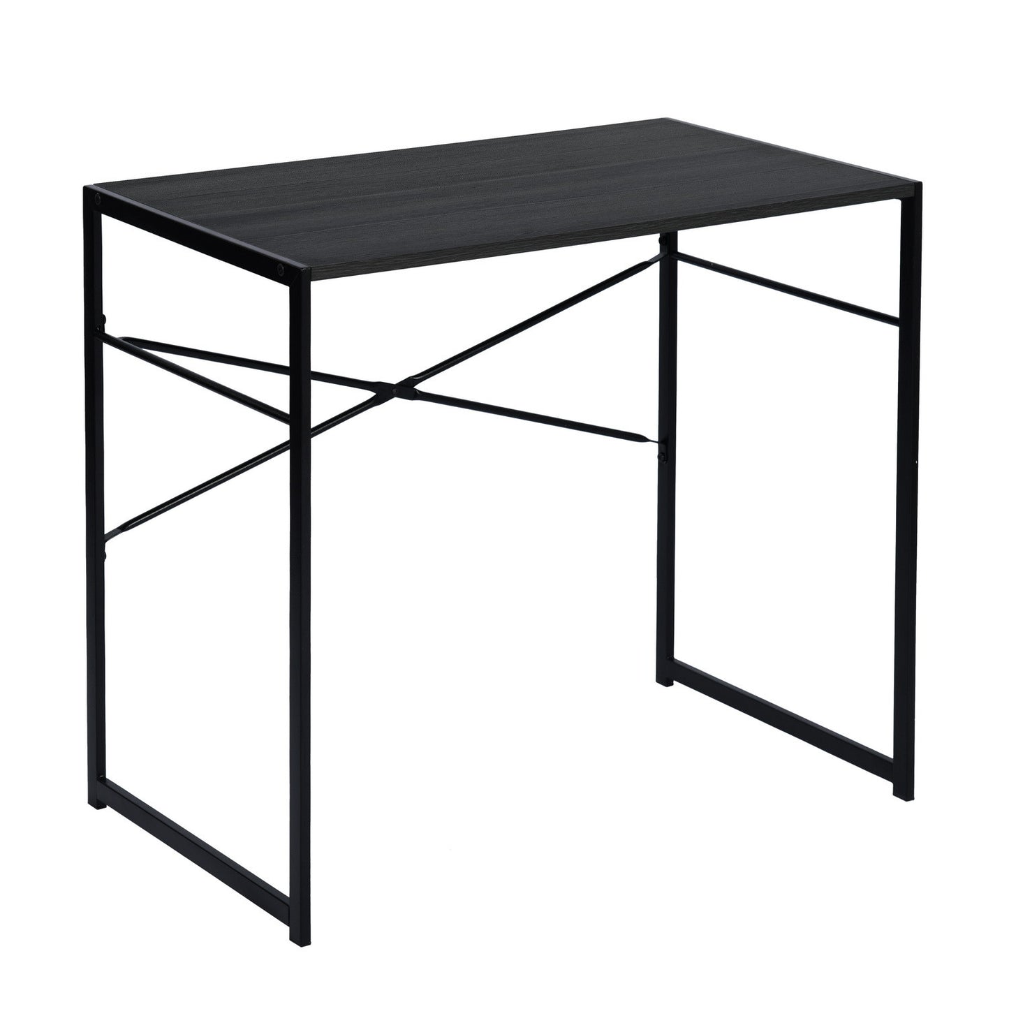 39" Brown and Black Wood and Metal H-Shape Computer Desk