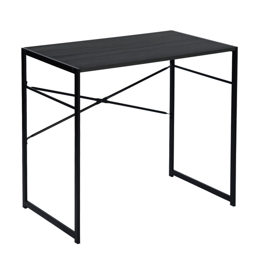 39" Brown and Black Wood and Metal H-Shape Computer Desk