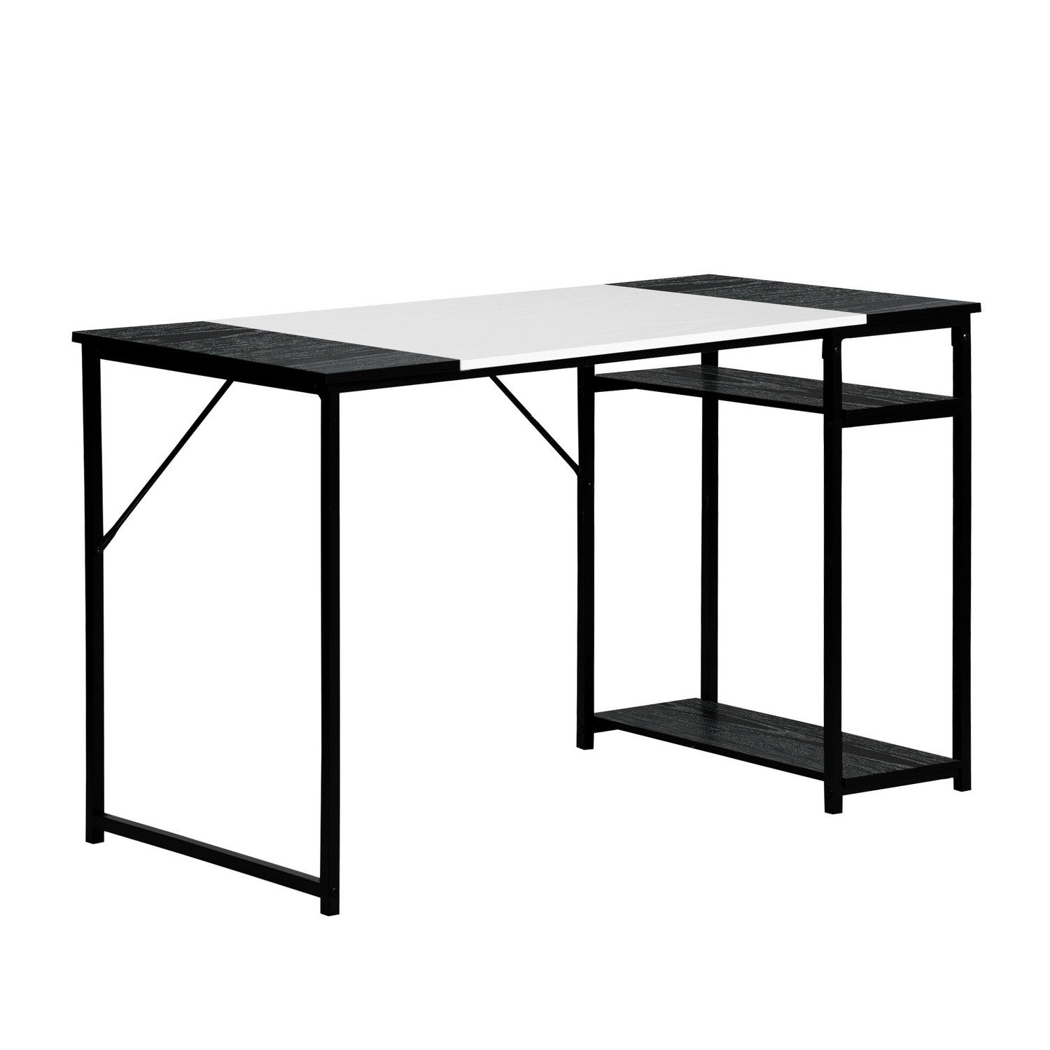47" Black and White Wood and Metal H-Shape Computer Desk