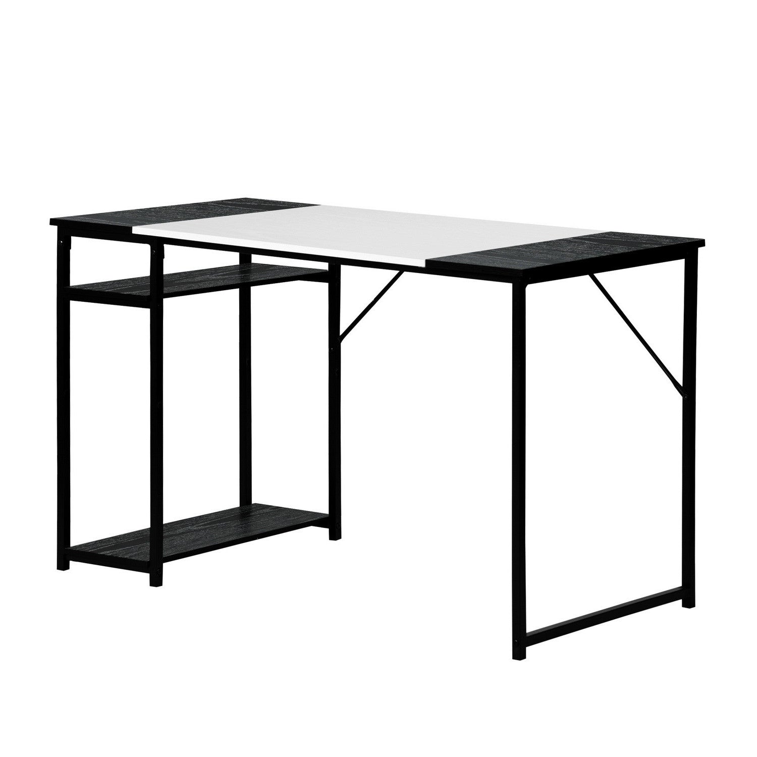 47" Black and White Wood and Metal H-Shape Computer Desk