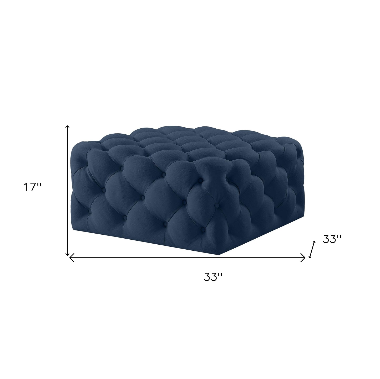 33" Navy Blue Velvet Rolling Tufted Cocktail Ottoman