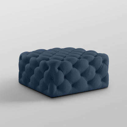 33" Navy Blue Velvet Rolling Tufted Cocktail Ottoman