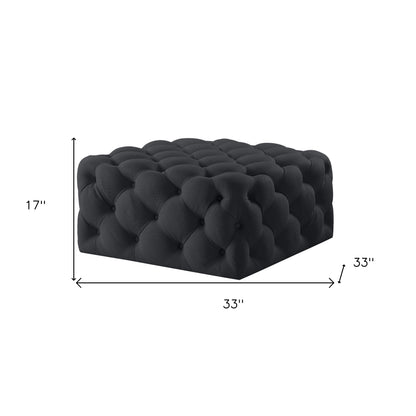33" Black Velvet Rolling Tufted Cocktail Ottoman