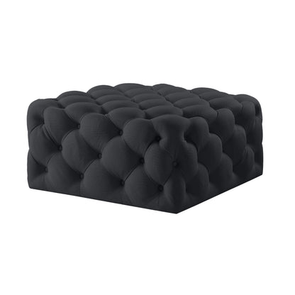 33" Black Velvet Rolling Tufted Cocktail Ottoman