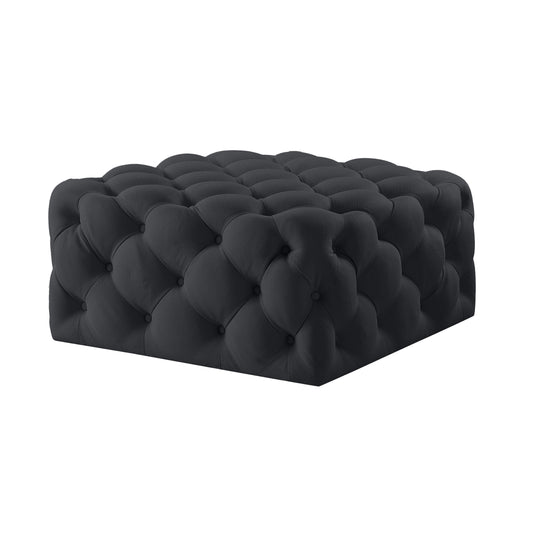 33" Black Velvet Rolling Tufted Cocktail Ottoman