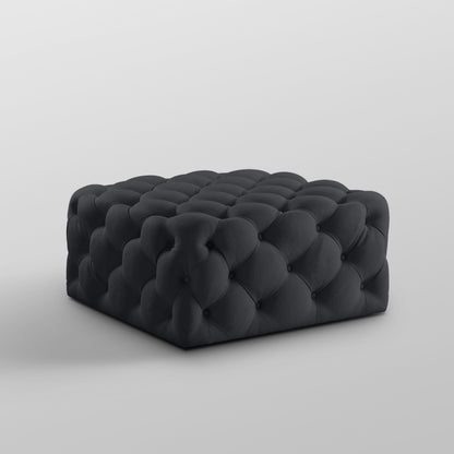 33" Black Velvet Rolling Tufted Cocktail Ottoman