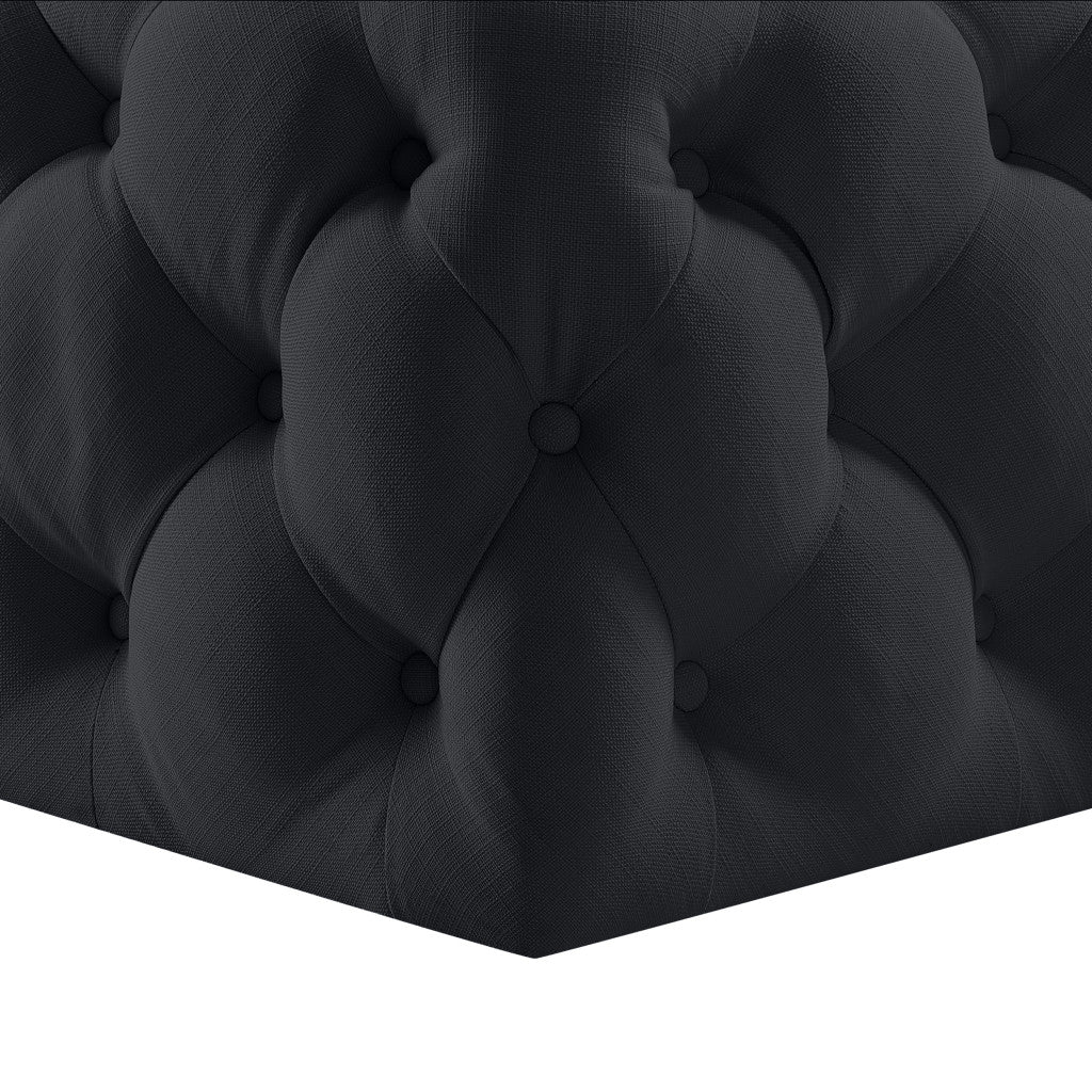 33" Black Velvet Rolling Tufted Cocktail Ottoman