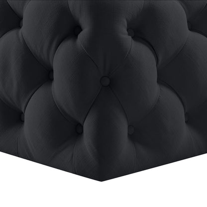 33" Black Velvet Rolling Tufted Cocktail Ottoman