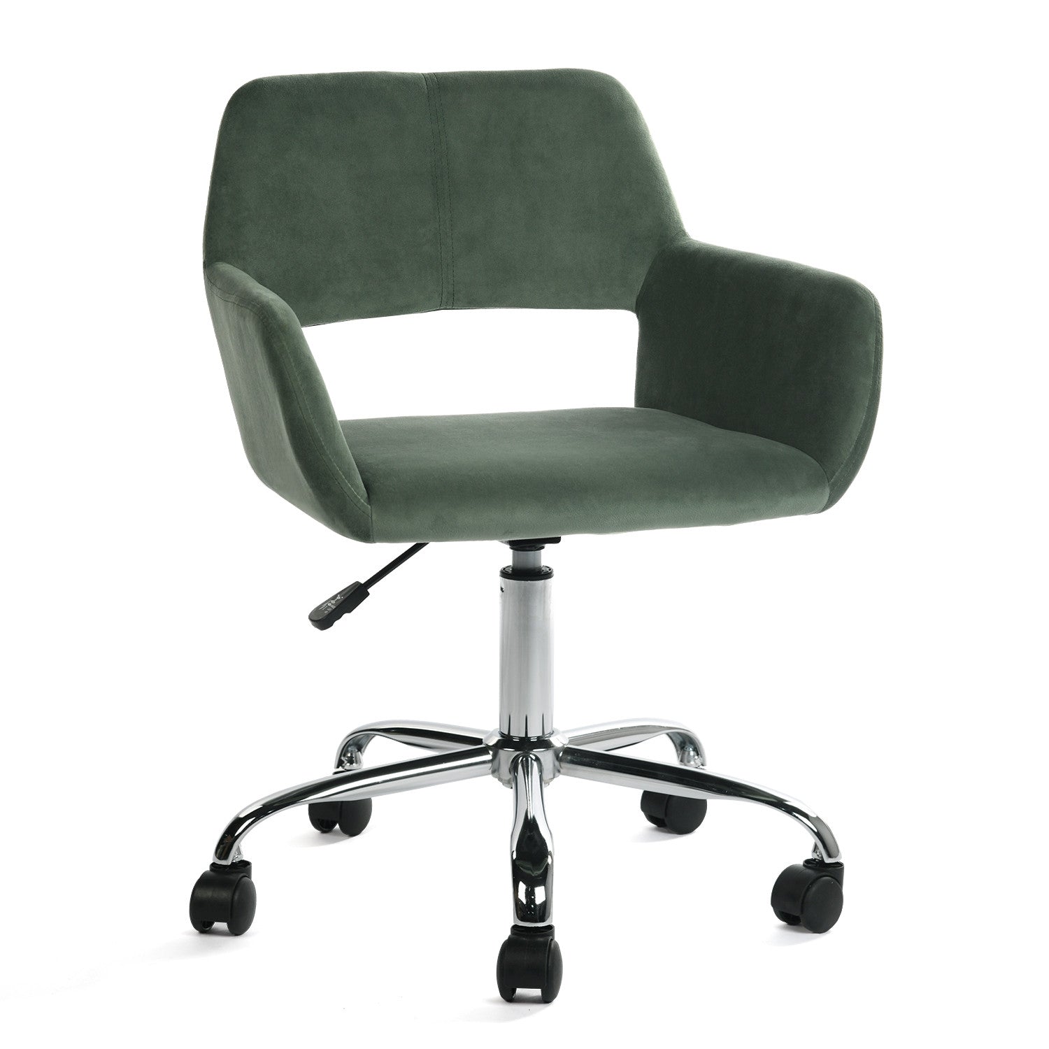 Green and Silver Upholstered and Steel Adjustable Swivel Rolling Office Chair