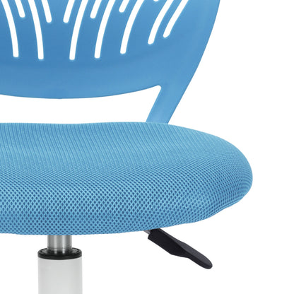 Blue and White Adjustable Height Swivel Rolling Office Chair