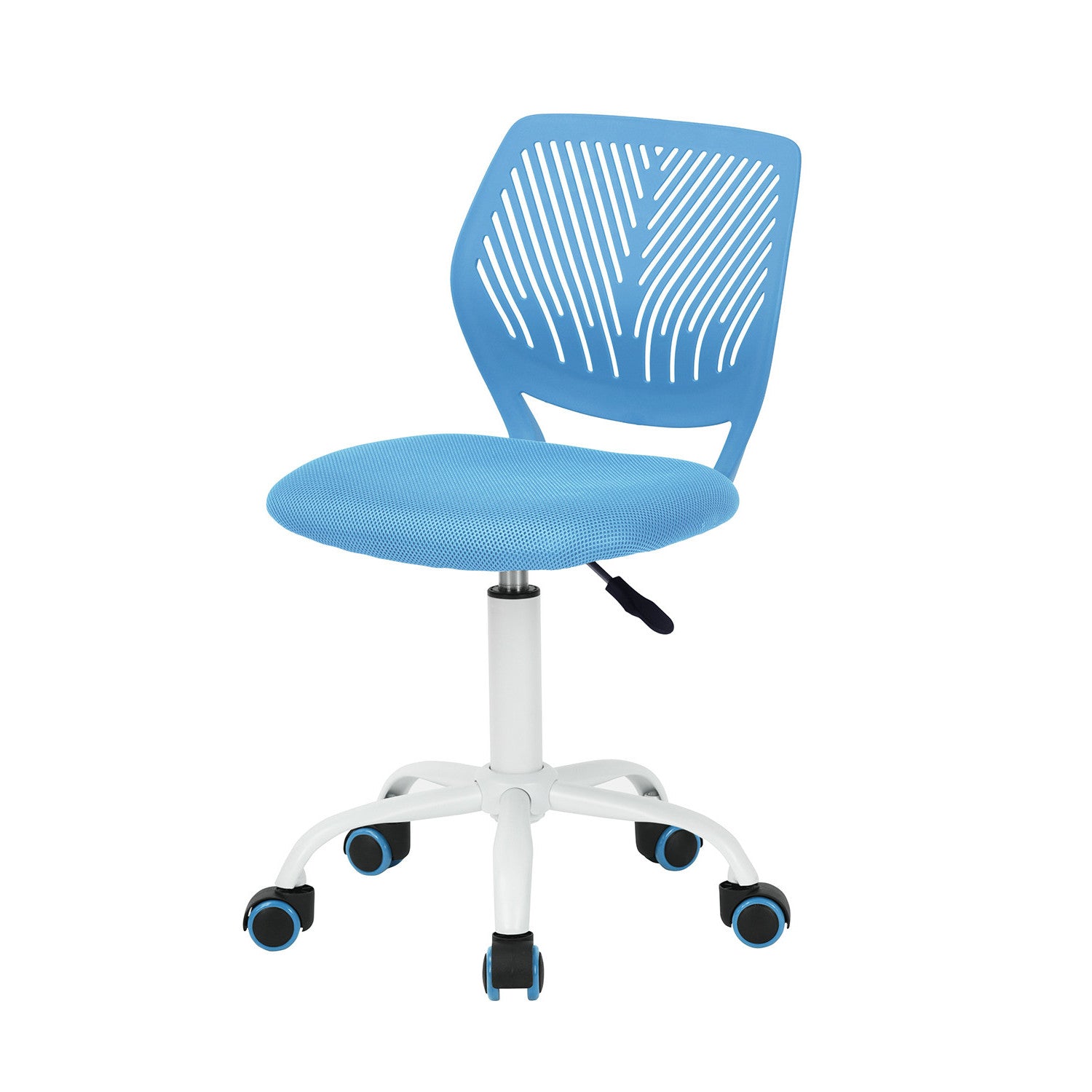 Blue and White Adjustable Height Swivel Rolling Office Chair