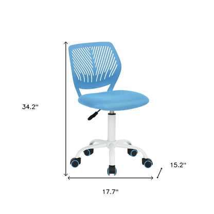 Blue and White Adjustable Height Swivel Rolling Office Chair