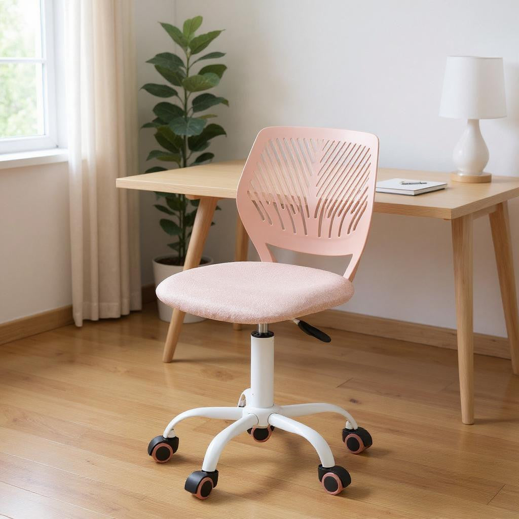 Pink and White Adjustable Height Swivel Rolling Office Chair