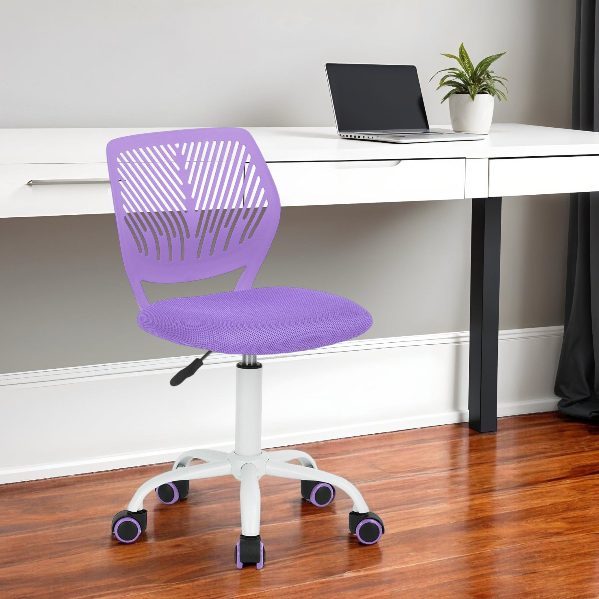 Purple and White Adjustable Height Swivel Rolling Office Chair