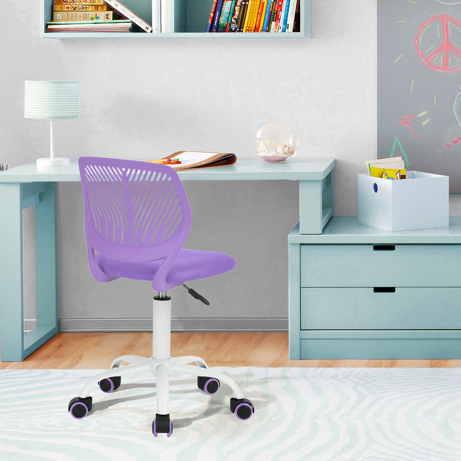 Purple and White Adjustable Height Swivel Rolling Office Chair