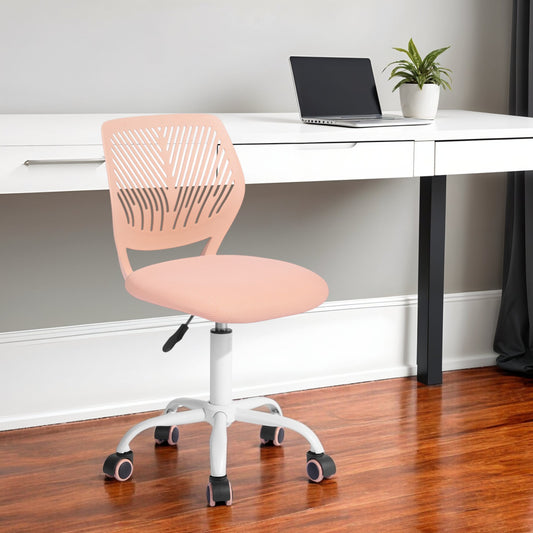 Baby Pink and White Adjustable Height Swivel Rolling Office Chair