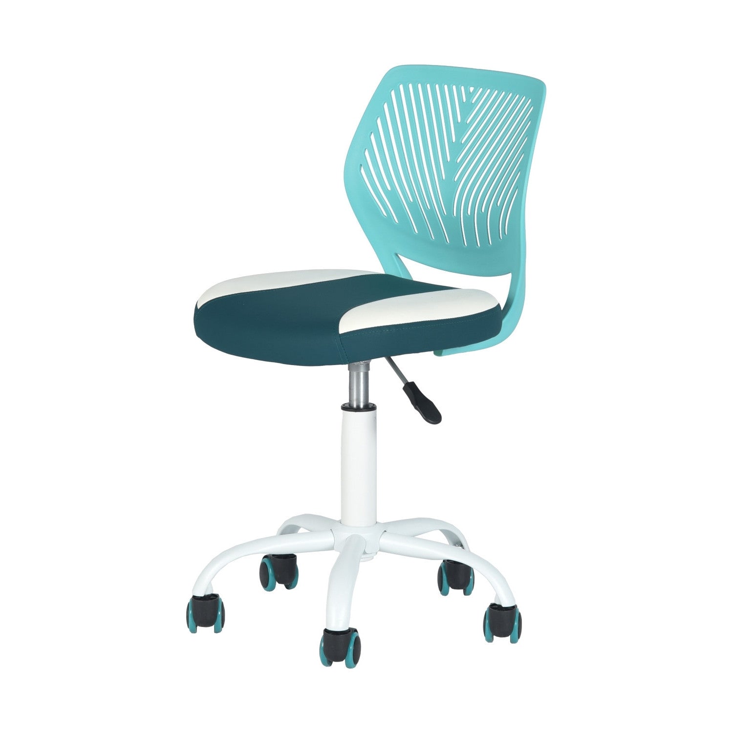 Aqua Teal Blue and White Adjustable Height Swivel Rolling Office Chair