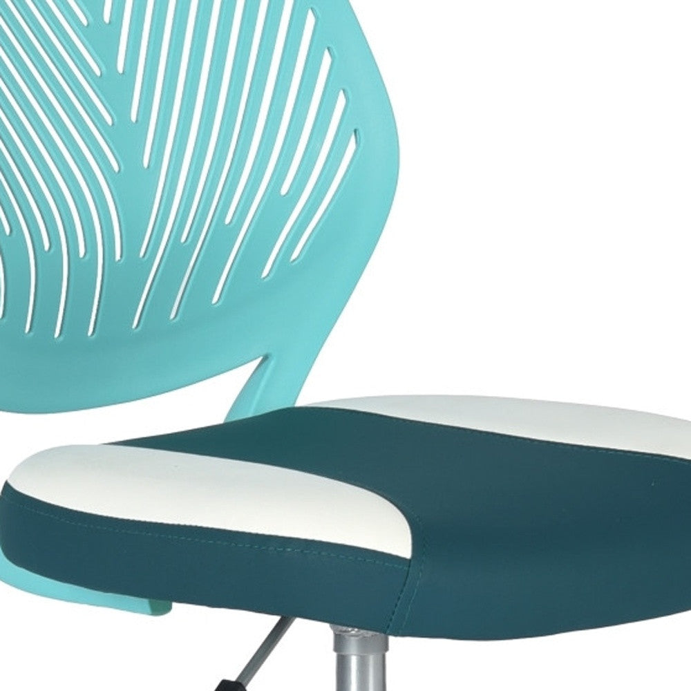 Aqua Teal Blue and White Adjustable Height Swivel Rolling Office Chair