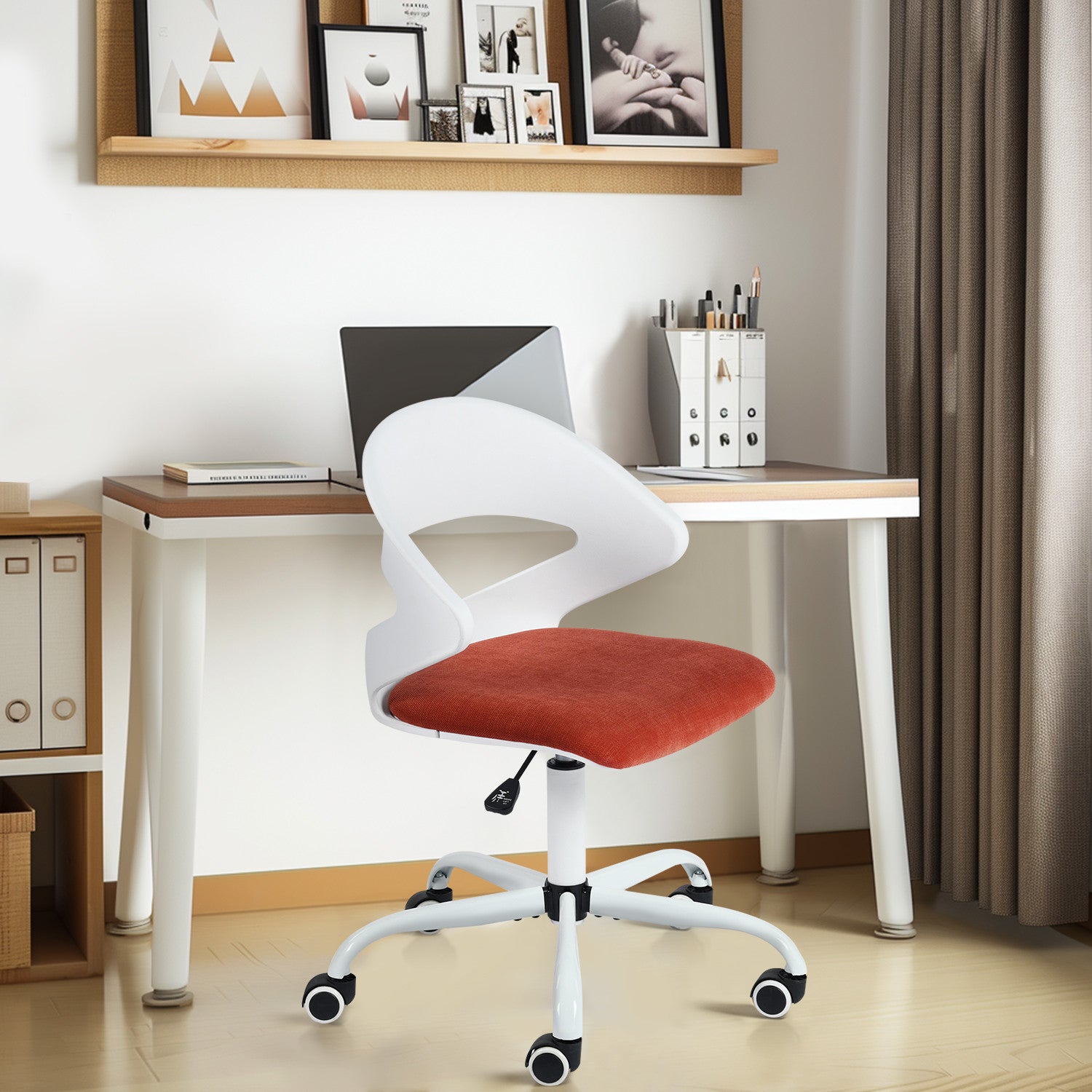 White and Red Adjustable Height Swivel Rolling Office Chair