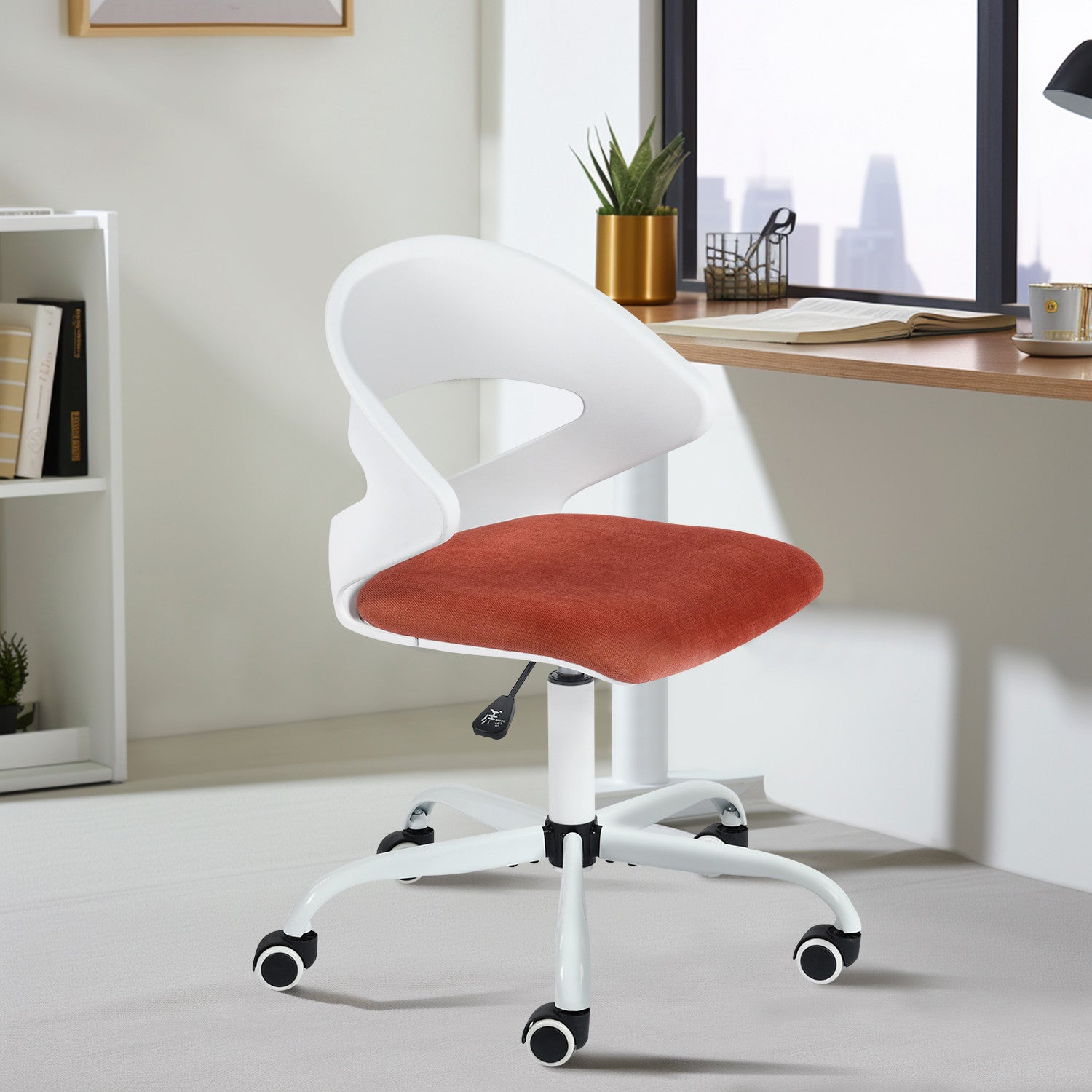 White and Red Adjustable Height Swivel Rolling Office Chair