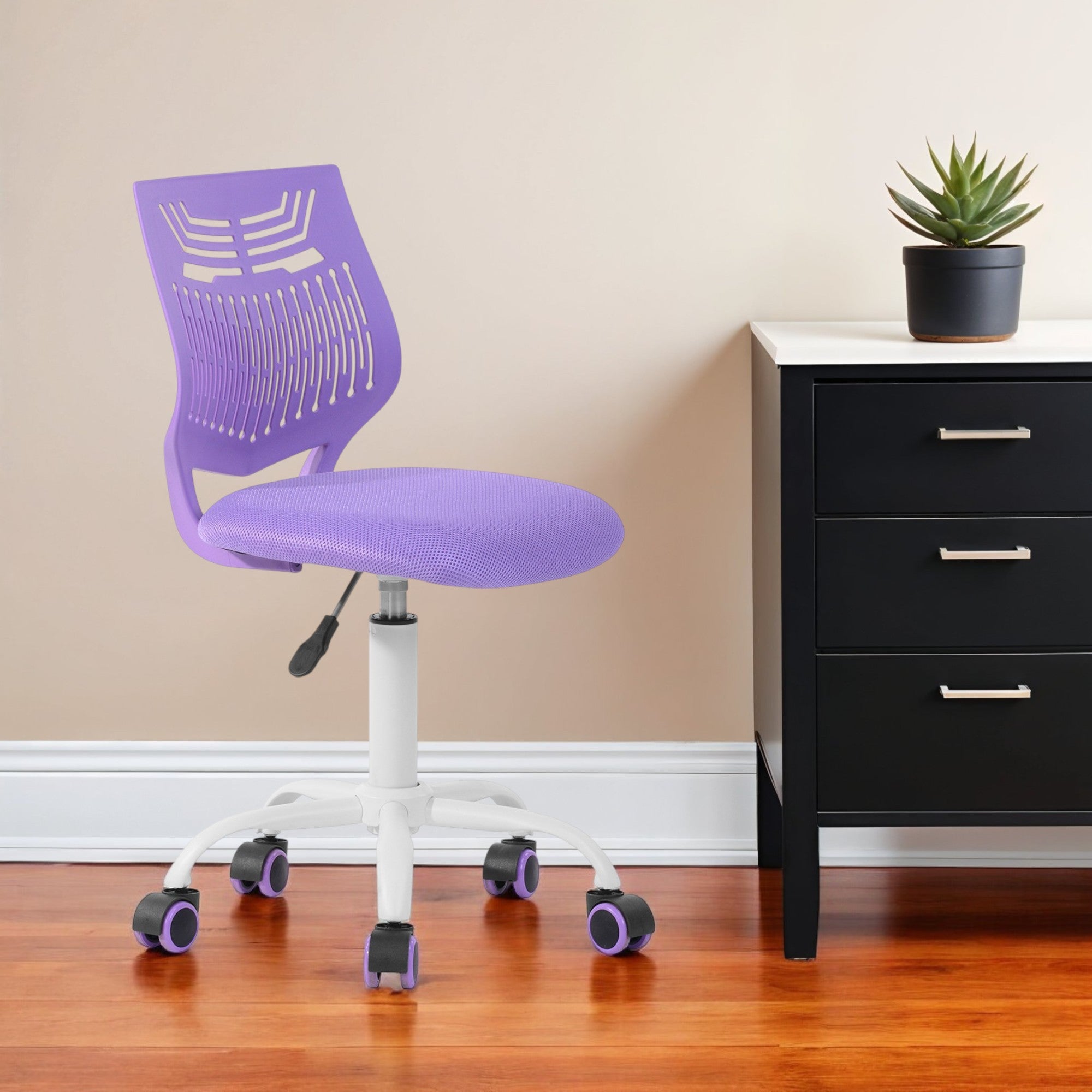 Purple and White Adjustable Height Swivel Rolling Office Chair