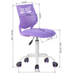 Purple and White Adjustable Height Swivel Rolling Office Chair