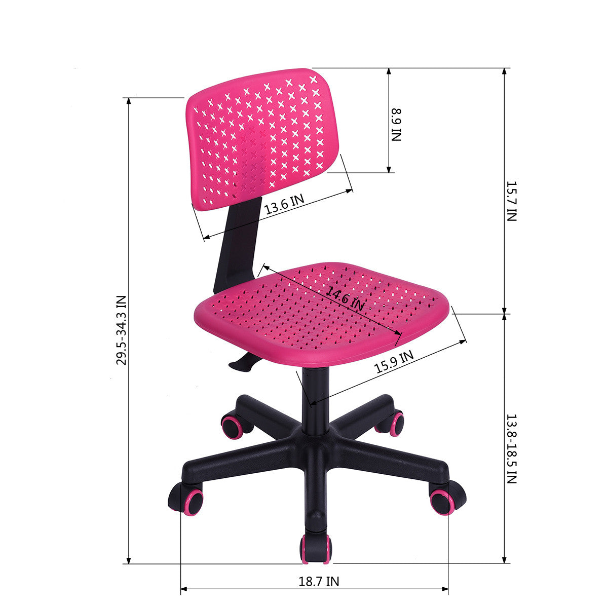 Hot Pink and Black Adjustable Height Swivel Rolling Office Chair