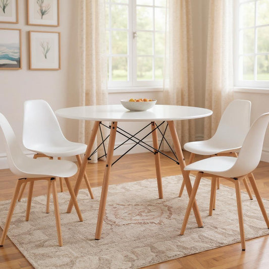 32" White and Natural Wood Round Top Dining Table