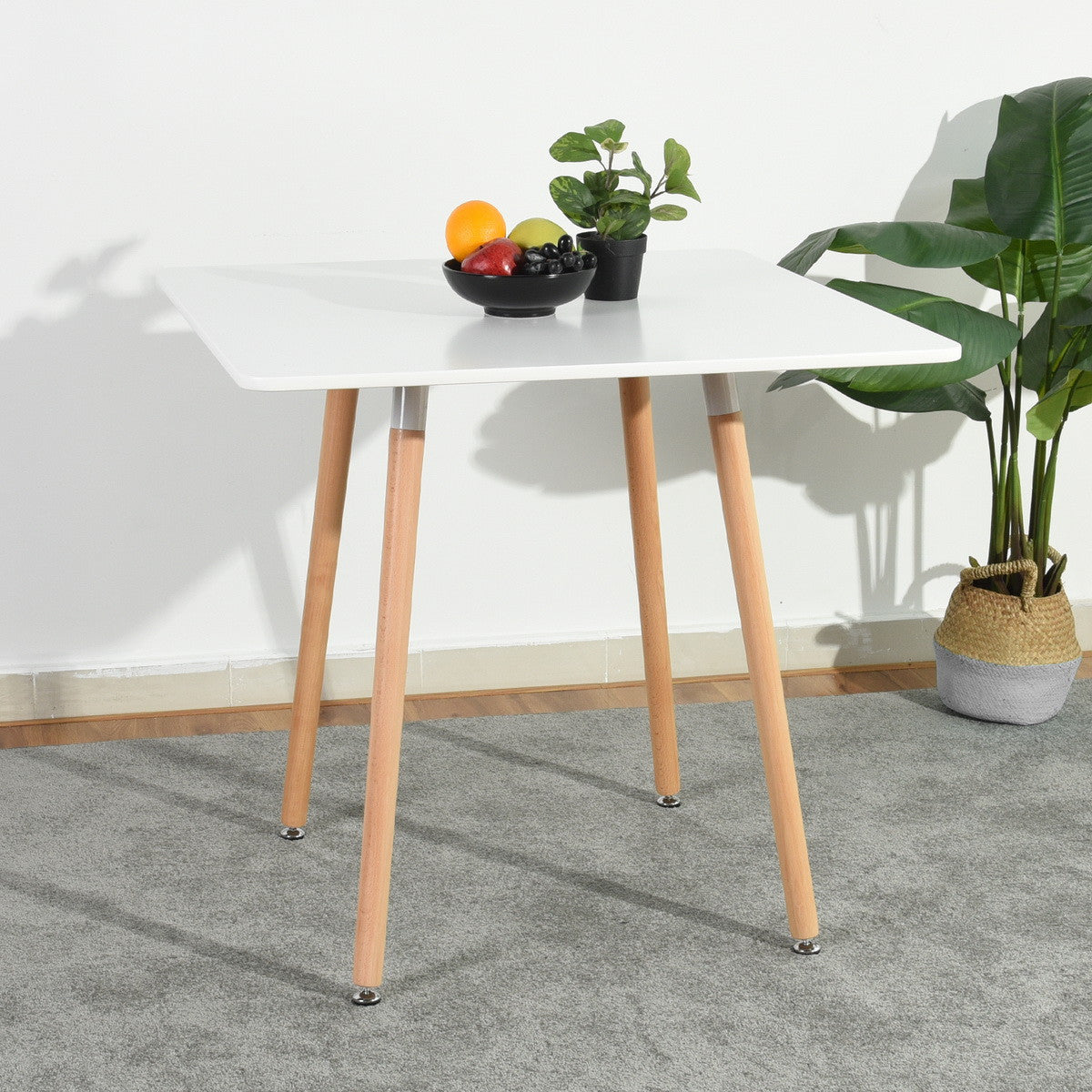 32" White and Natural Wood and Solid Wood Square Dining Table