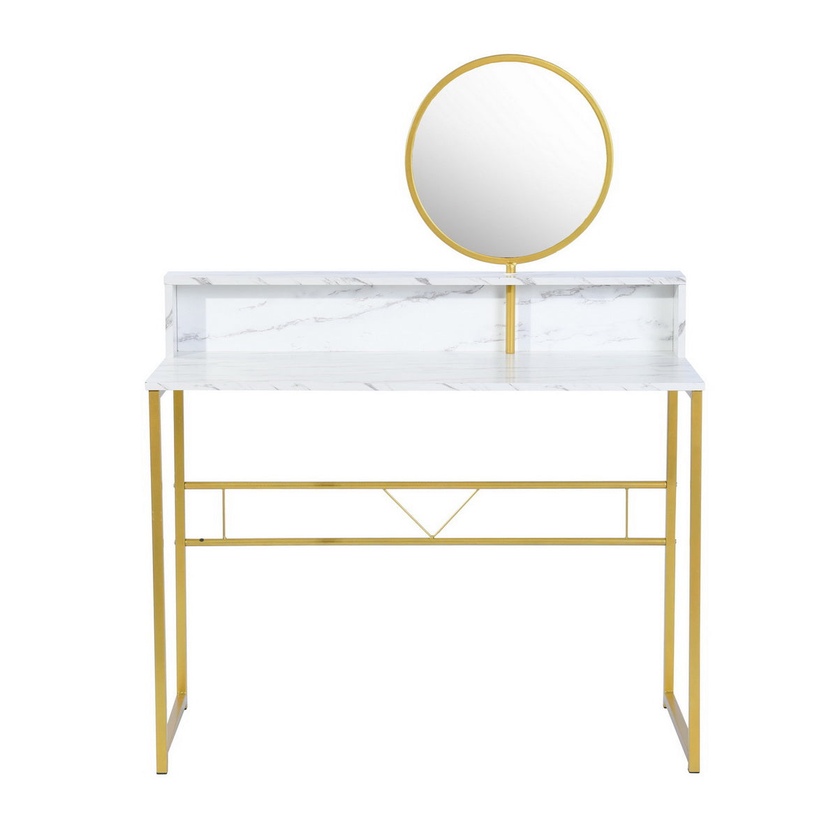 41" White And Gold Faux Marble and Steel Vanity Table with Mirror