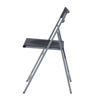 Set of Six Black and Silver Folding Side Chairs