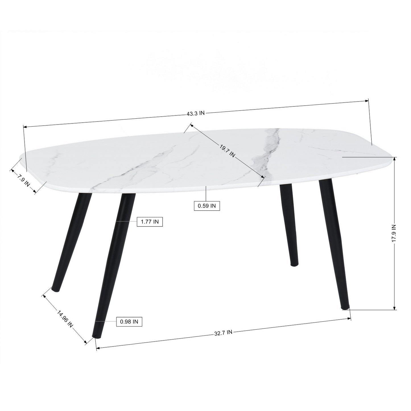 43" White and Black Faux Marble And Steel Coffee Table