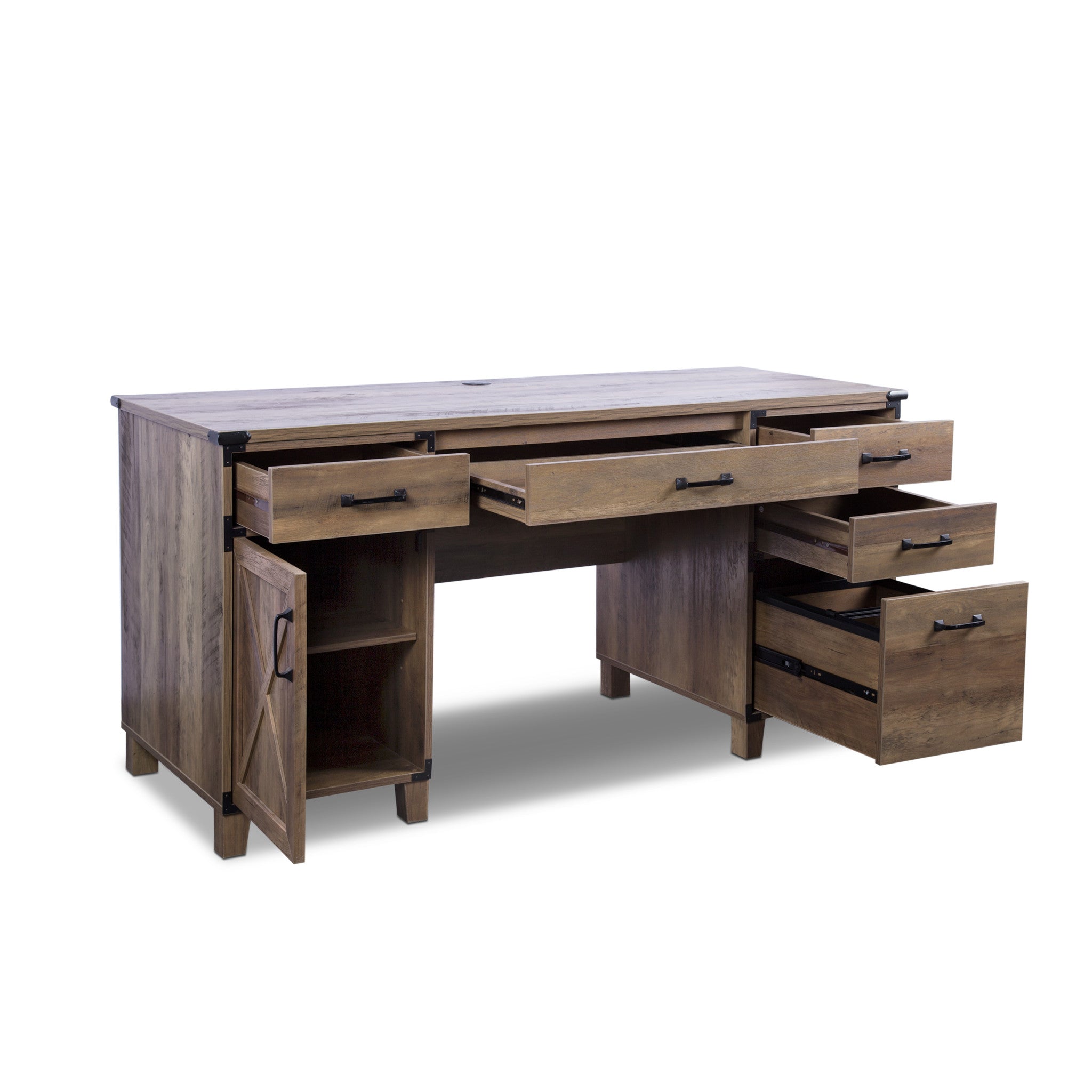 59" Natural Wood Executive Desk With Five Drawers