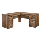64" Oak Wood L Shape Executive Desk With Four Drawers