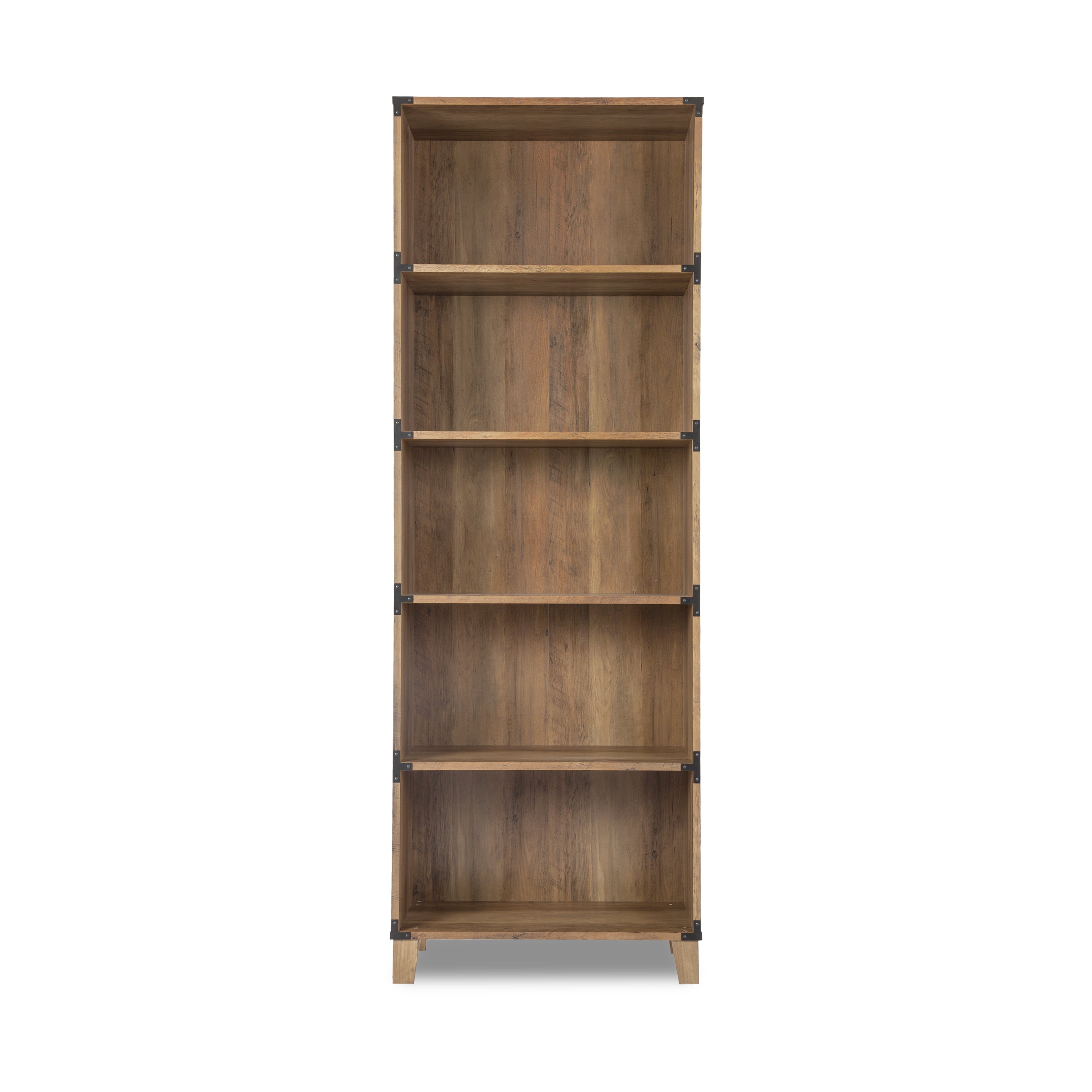 71" Oak Distressed Wood Five Tier Etagere Bookcase