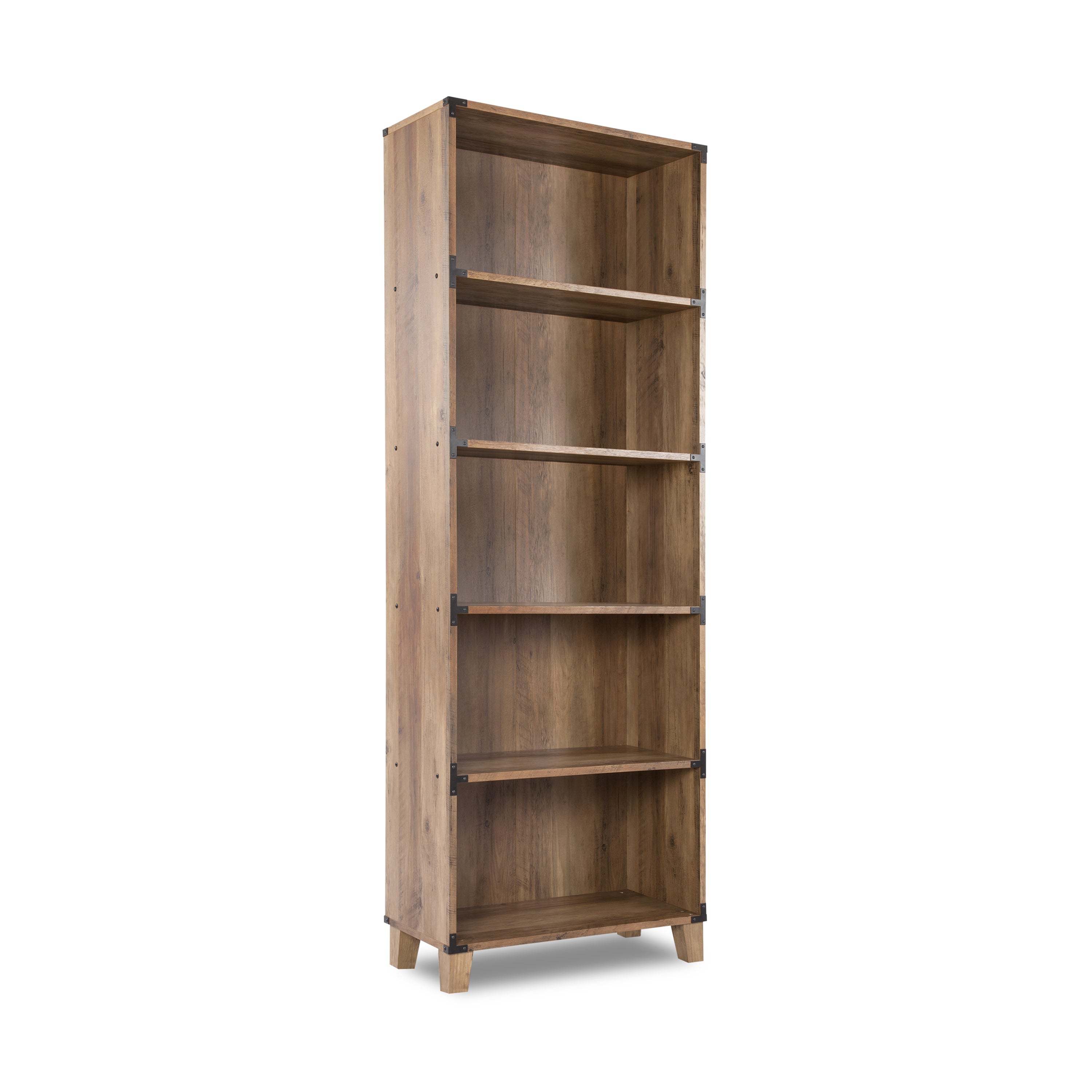 71" Oak Distressed Wood Five Tier Etagere Bookcase
