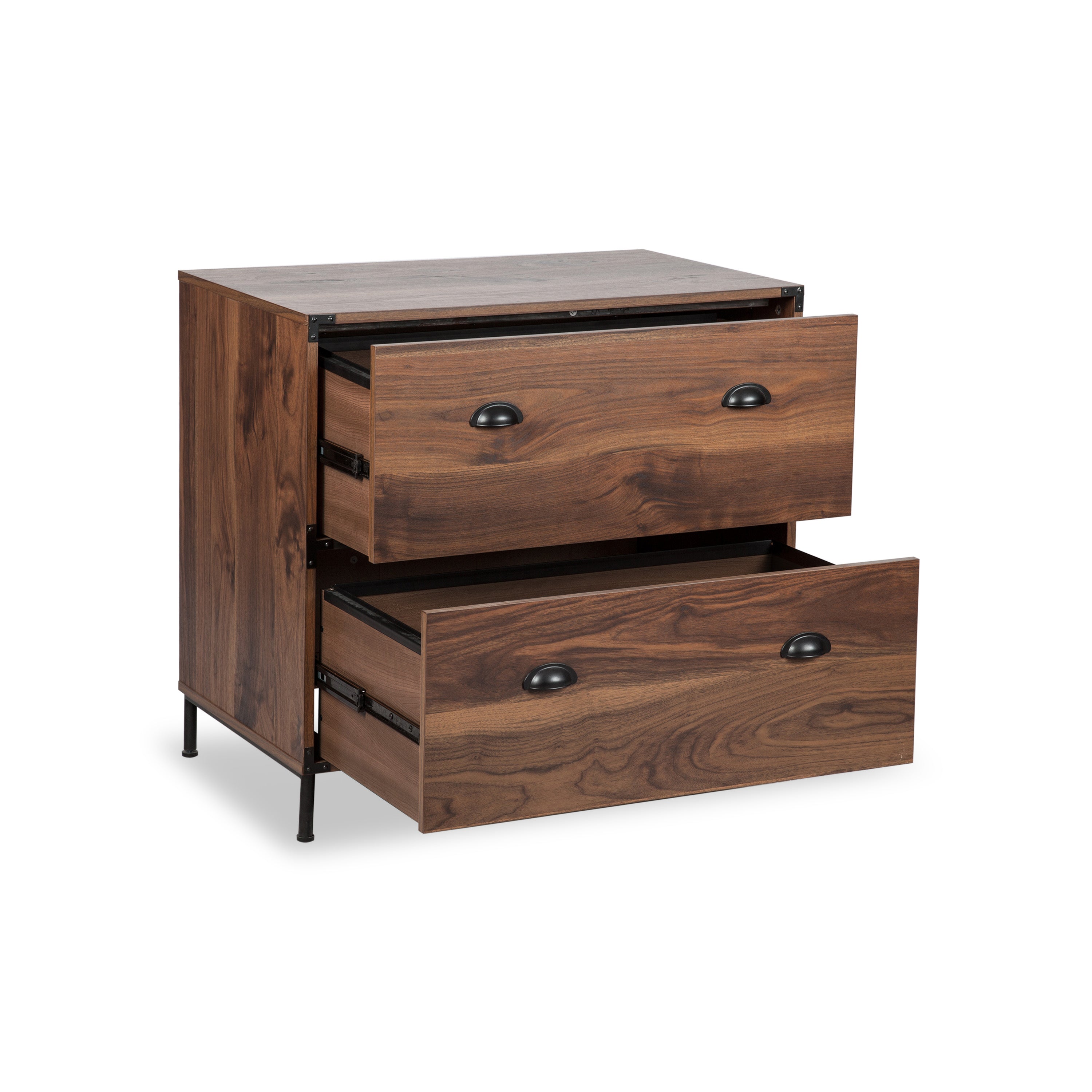30" Walnut Wood Two Drawers Filing Cabinet