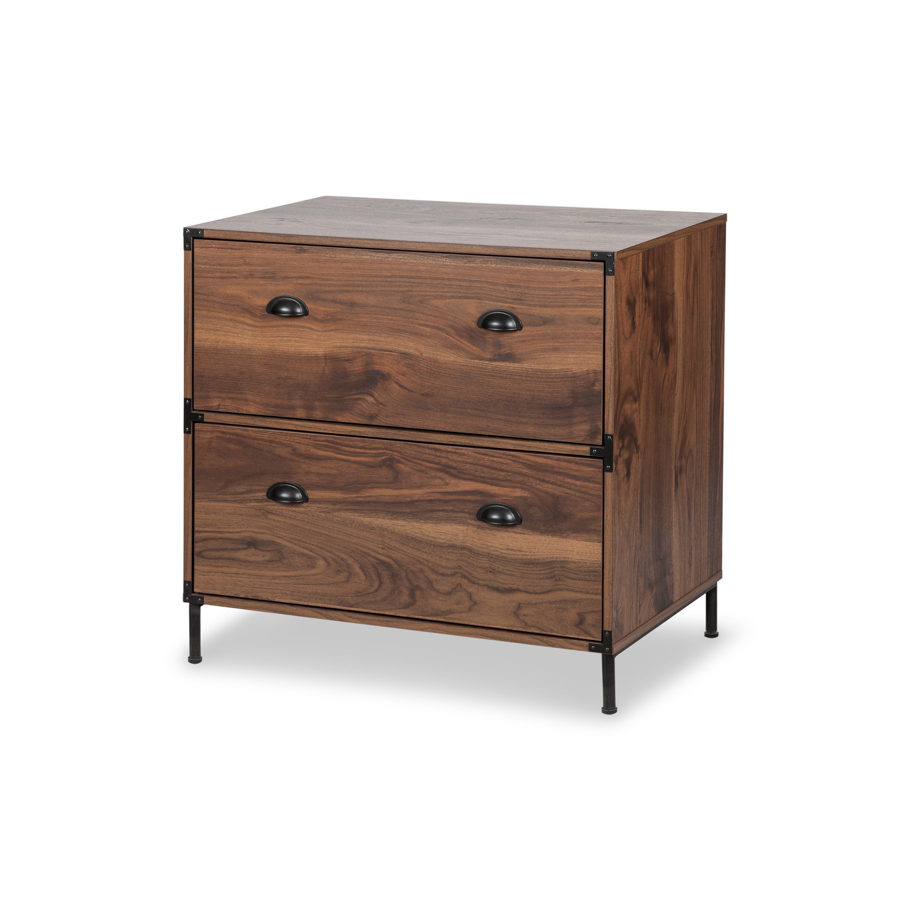 30" Walnut Wood Two Drawers Filing Cabinet