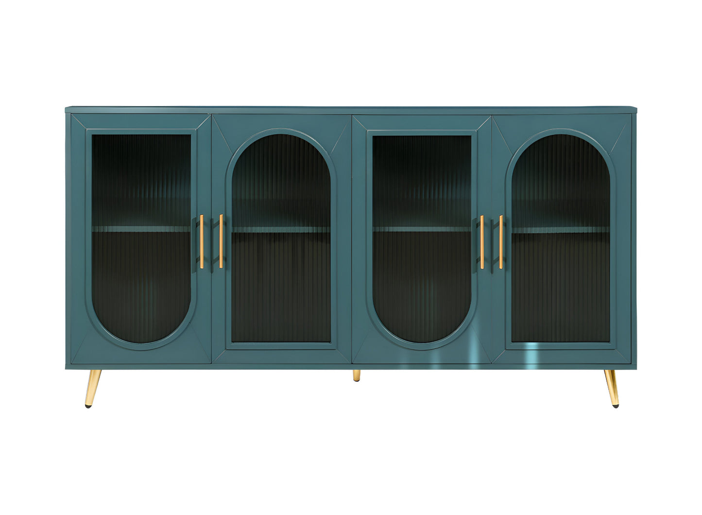60" Teal Blue Ribbed Texture Sideboard with Four Doors