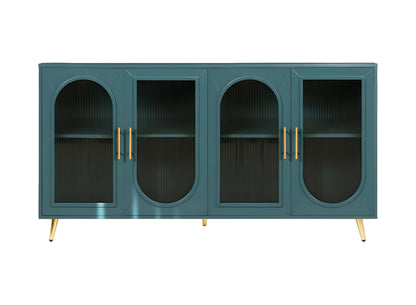 60" Teal Blue Ribbed Texture Sideboard with Four Doors