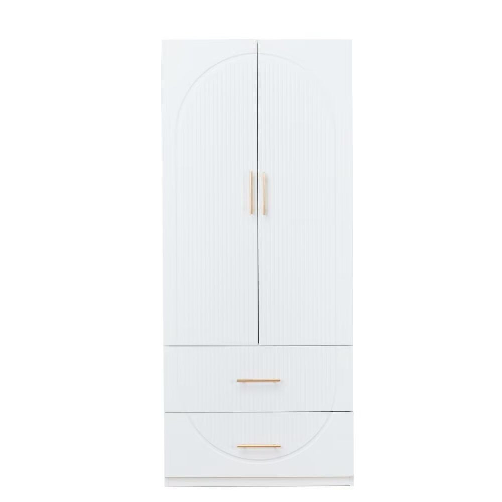 74" White Carved Geometric Two Door Two Drawer Combo Dresser