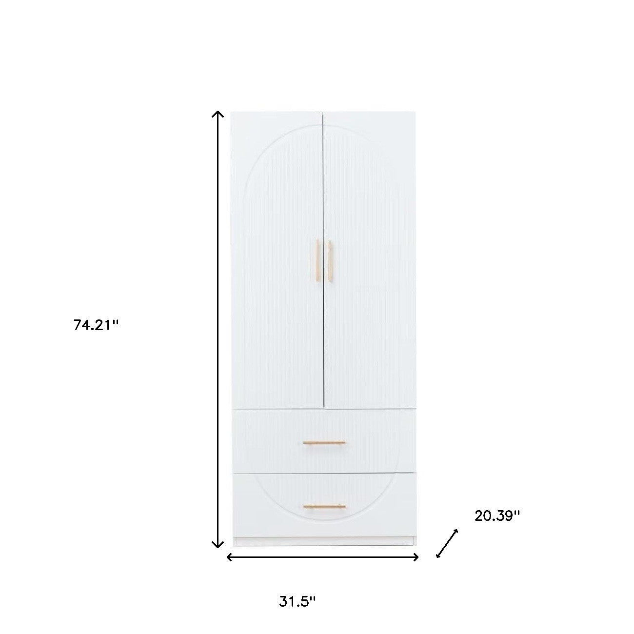 74" White Carved Geometric Two Door Two Drawer Combo Dresser