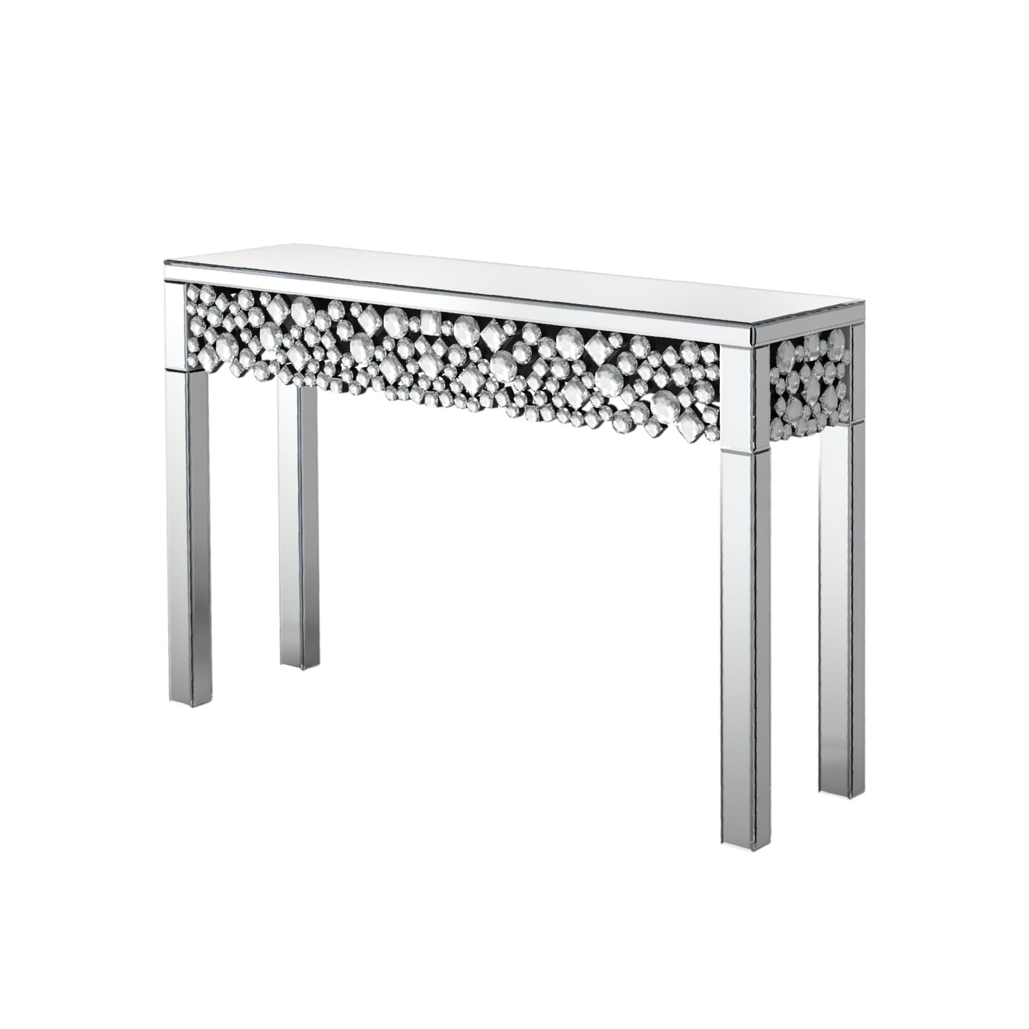 47" Silver Mirrored Glass Faux Crystal Bling Console Table