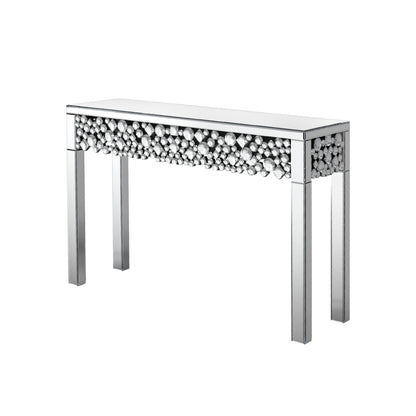 47" Silver Mirrored Glass Faux Crystal Bling Console Table