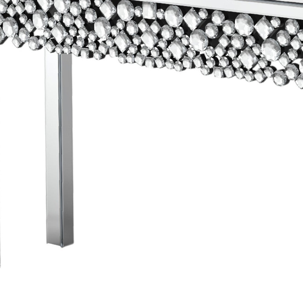 47" Silver Mirrored Glass Faux Crystal Bling Console Table