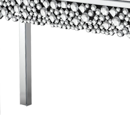 47" Silver Mirrored Glass Faux Crystal Bling Console Table