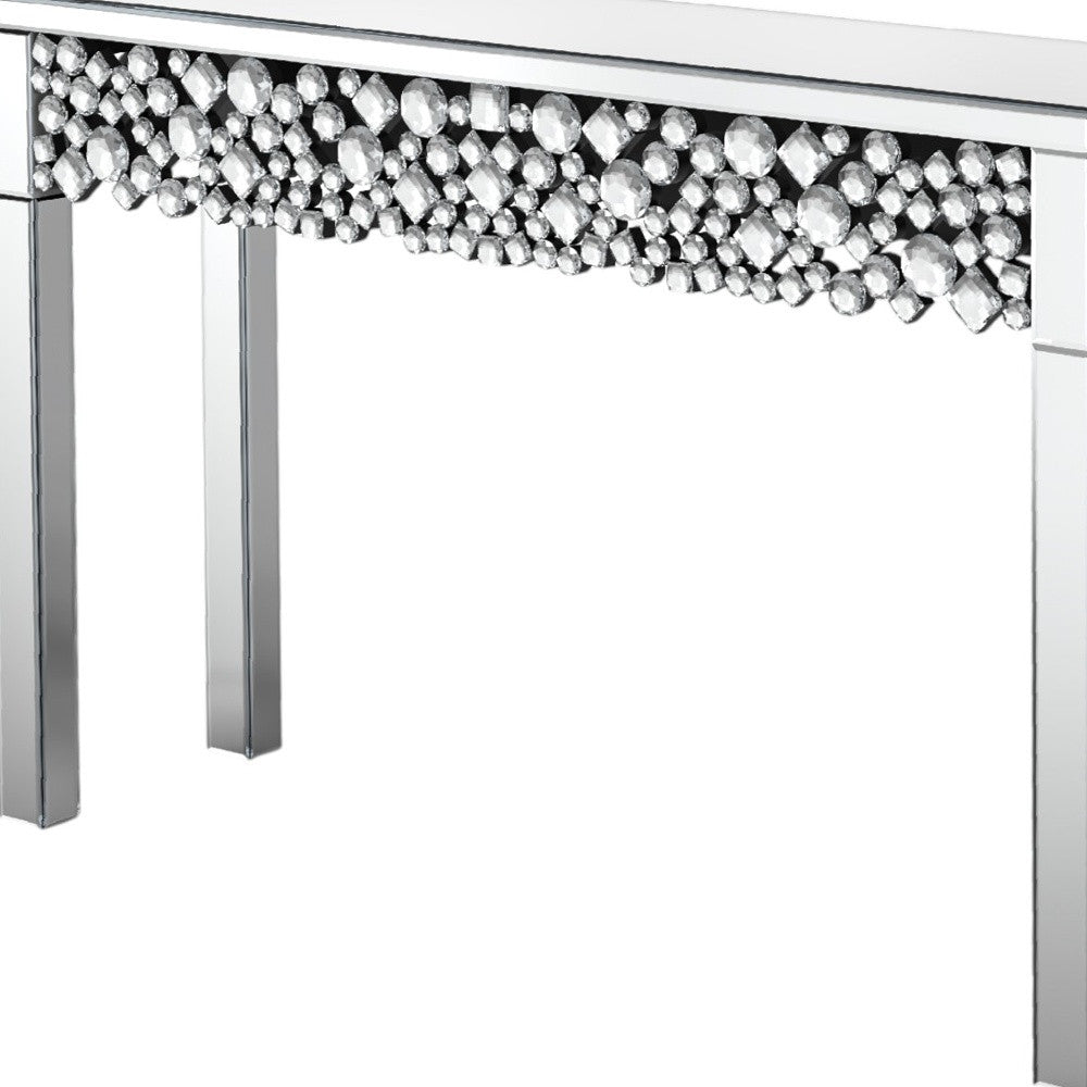 47" Silver Mirrored Glass Faux Crystal Bling Console Table
