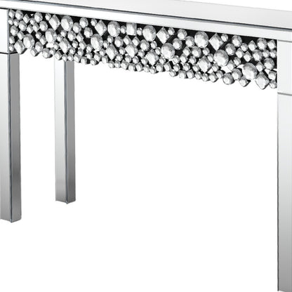47" Silver Mirrored Glass Faux Crystal Bling Console Table