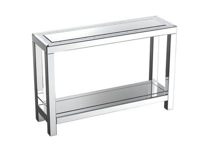 47" Silver Mirrored Glass And Faux Crystals Console Table With Shelf